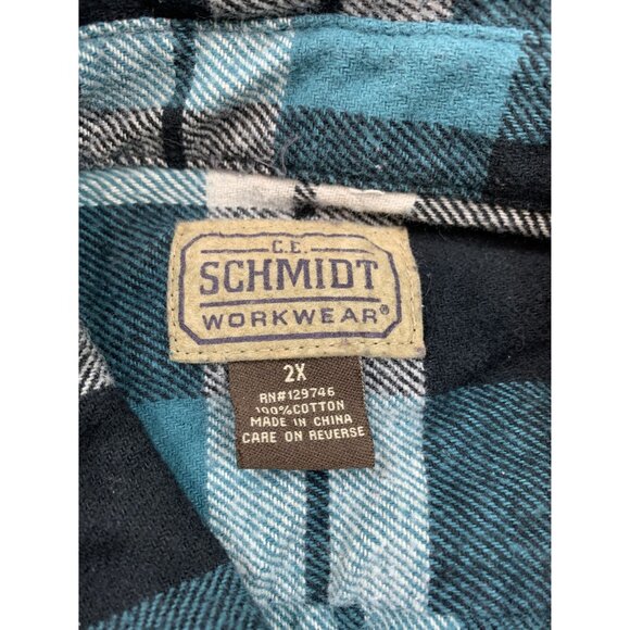 C.E. Schmidt Workwear Mens 2X Blue Plaid Flannel Long Sleeve Shirt - Picture 3 of 8